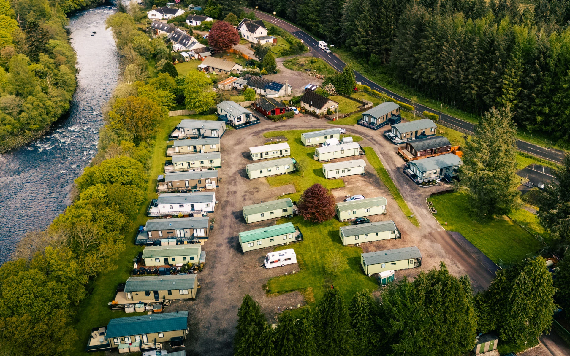 Aerial view of the holiday park on the shore of Loch Awe