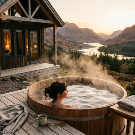 Holiday lodge with a private outdoor hot tub